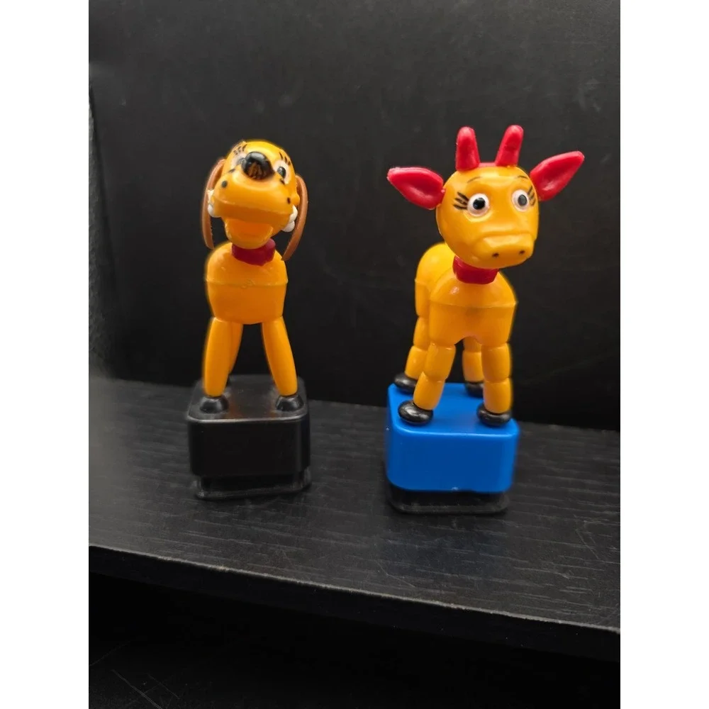 Yellow Cow And Dog With A Bone  Plastic Push Button Puppet Made in China